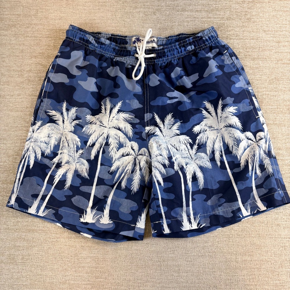 Trunks Surf & Swim Co Mens Blue Camo Palm Tree Board Shorts Swim Trunks Small